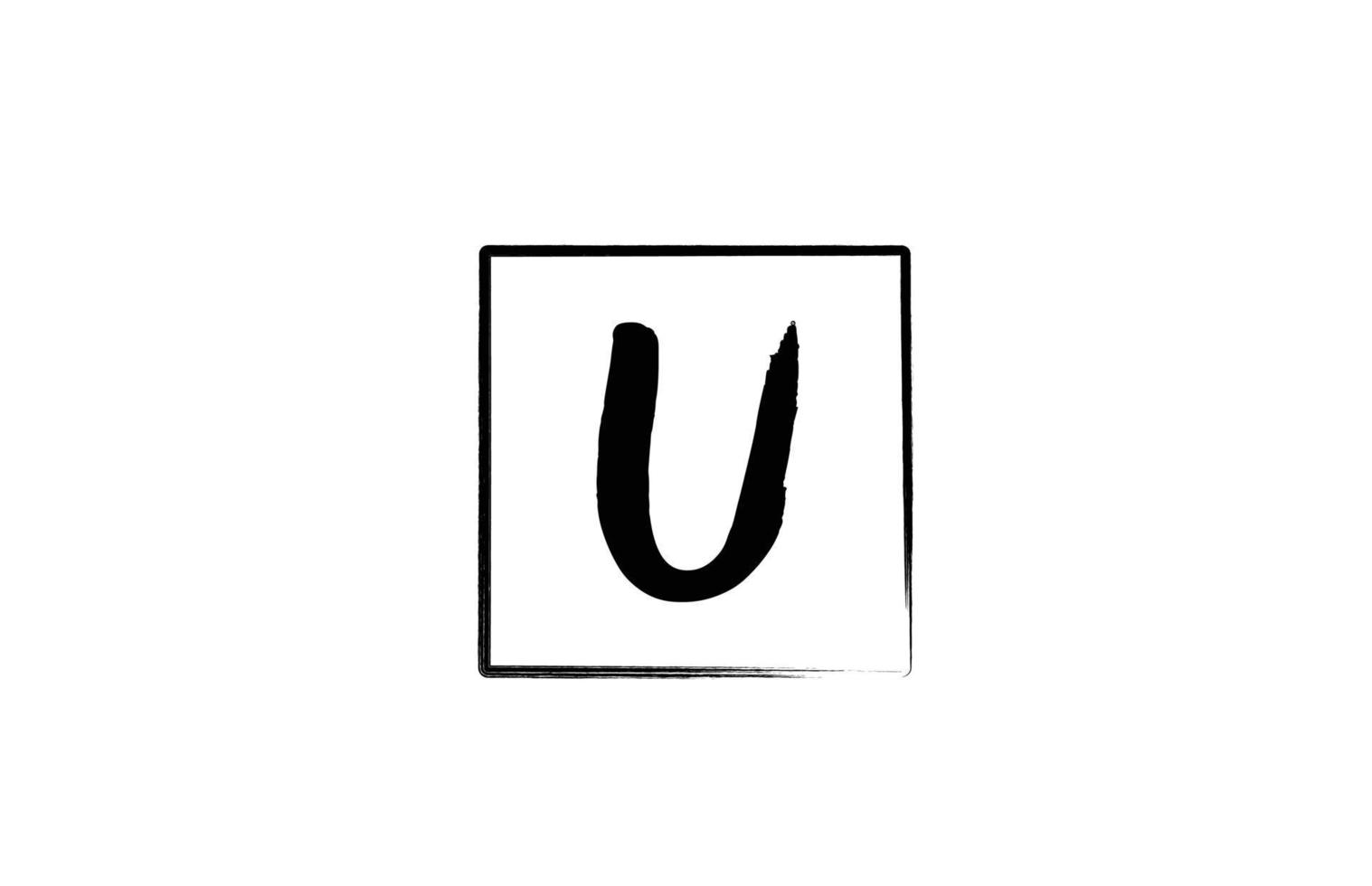 grunge u alphabet lettre logo icône avec carré. modèle de conception créative pour les entreprises et les entreprises en blanc et noir vecteur
