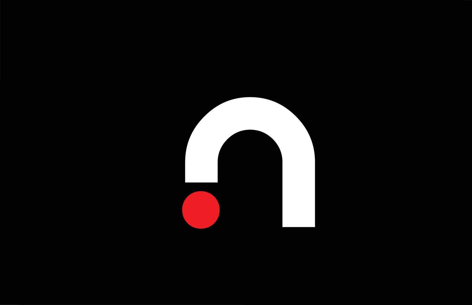création de logo d'icône de lettre de l'alphabet n. modèle créatif pour entreprise et entreprise avec point rouge en blanc et noir vecteur