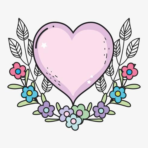 coeur avec des fleurs et des feuilles pour la Saint Valentin vecteur