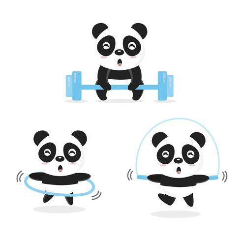 Pandas drôles faisant de l&#39;exercice. vecteur