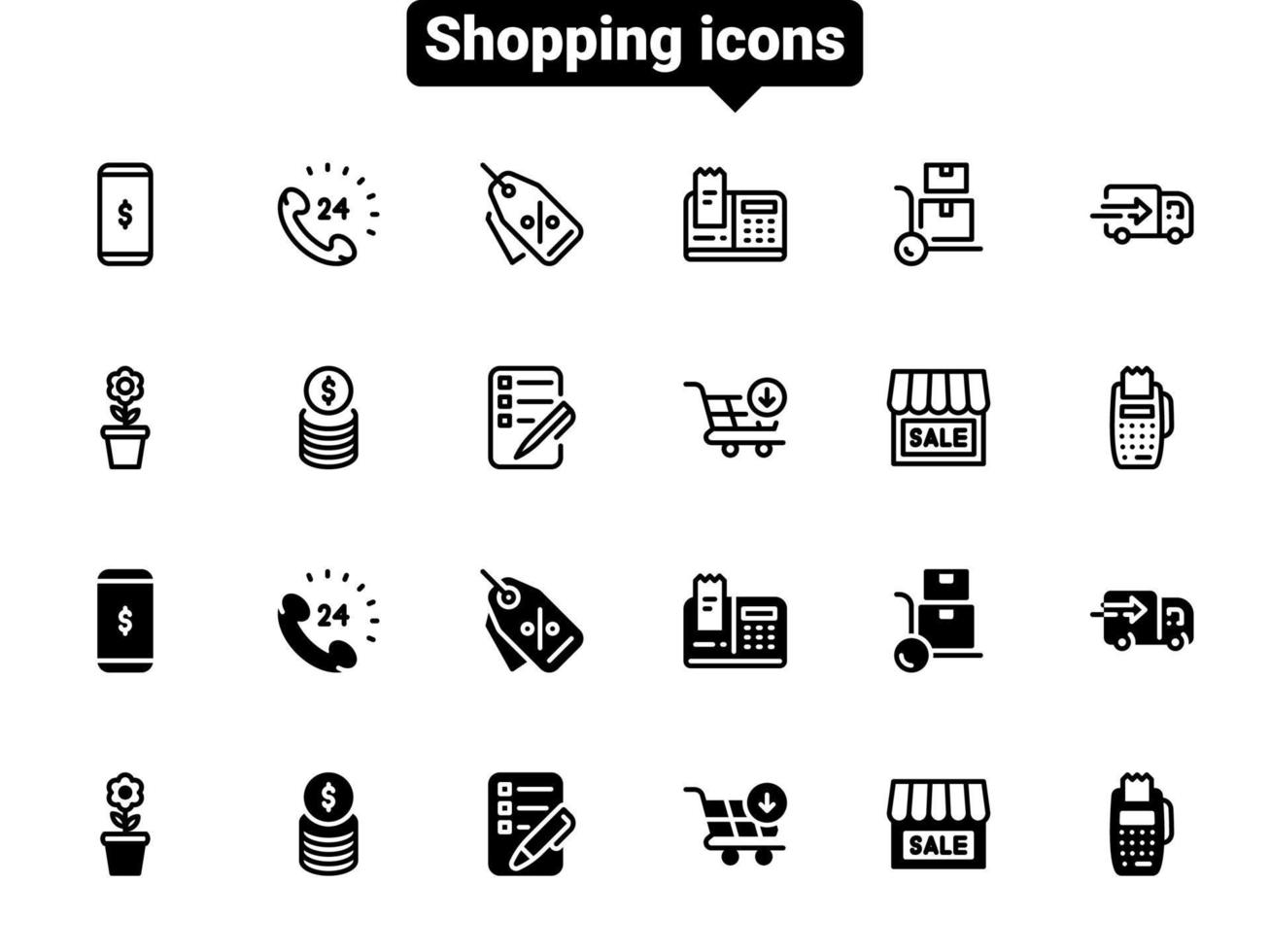 ensemble d'icônes vectorielles noires, isolées sur fond blanc. illustration plate sur un thème commande et achat de marchandises vecteur