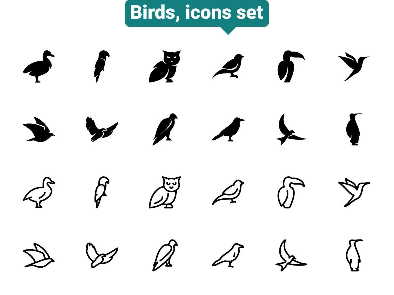 ensemble d'icônes vectorielles noires doodle, isolées sur fond blanc. illustration plate sur un thème oiseau vecteur