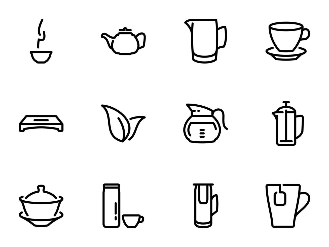 ensemble d'icônes vectorielles noires, isolées sur fond blanc. illustration sur un thé à thème vecteur