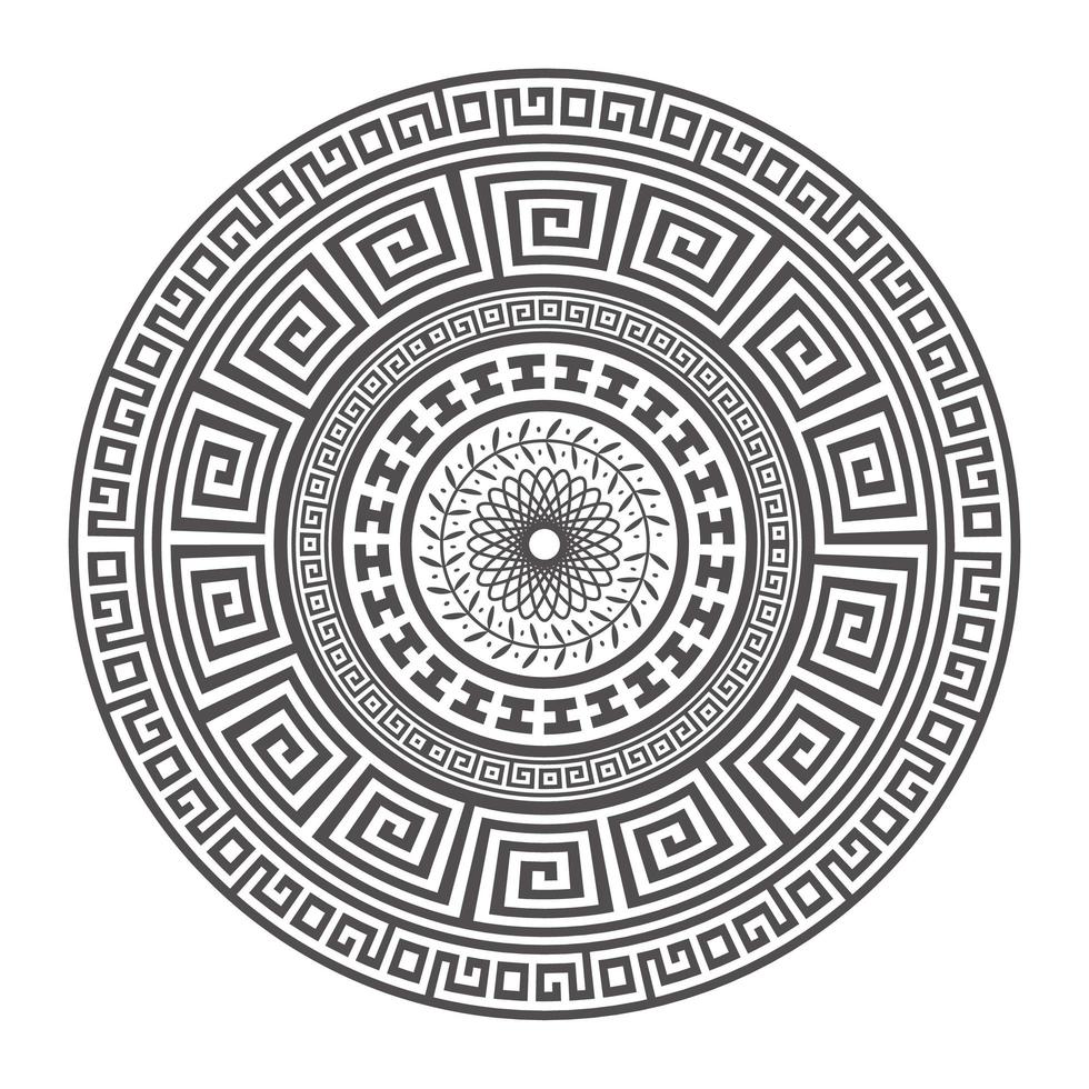 cercle conception de mandala grec. bordures de méandres ronds. motifs d'éléments de décoration. illustration vectorielle isolée sur fond blanc vecteur