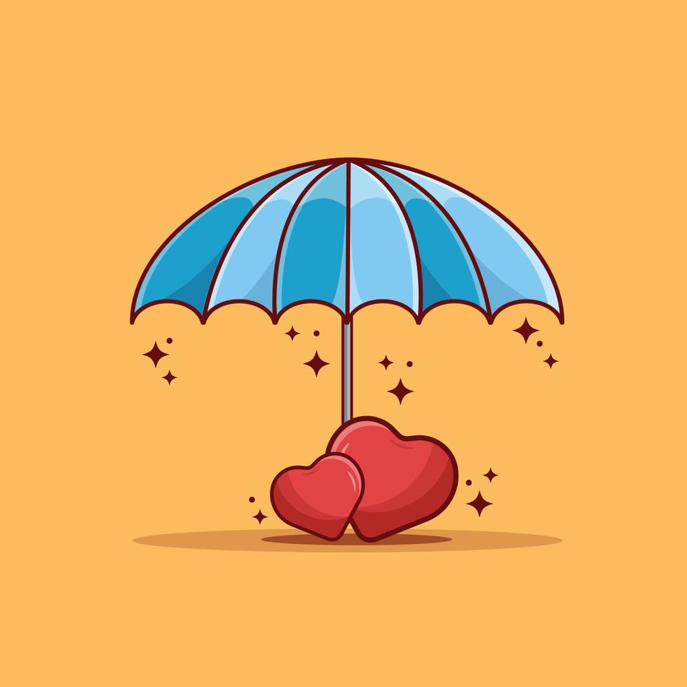 parapluie avec assurance en forme de coeur en illustration vectorielle de style dessin animé. concept de conception de soins de santé vecteur
