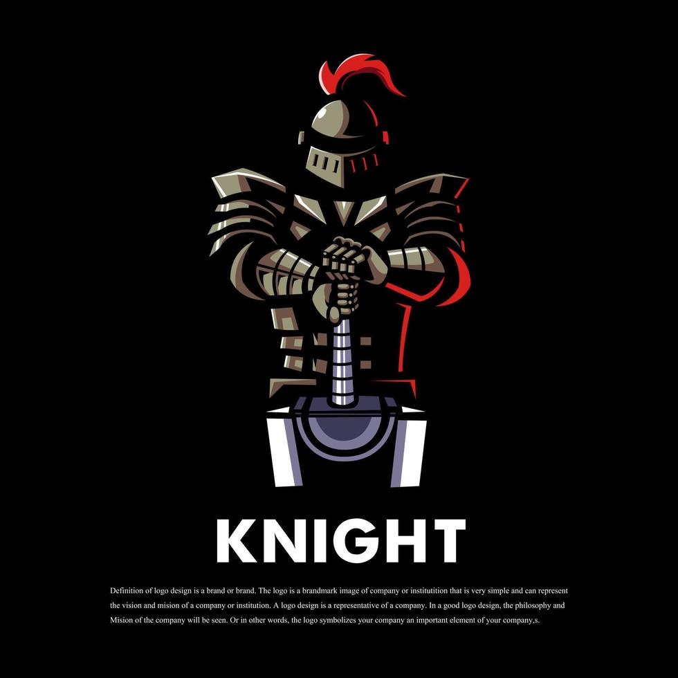 chevalier tenant un grand vecteur de conception de logo de mascotte de sport d'épée avec un style de concept d'illustration moderne pour l'impression de badges, d'emblèmes et de t-shirts