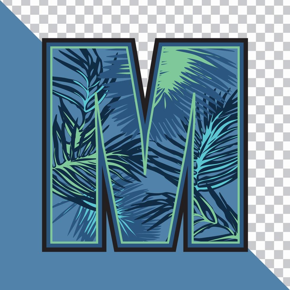 alphabet m fait d'illustration vectorielle de feuilles tropicales exotiques avec fond transparent. effet de texte créatif conception graphique de lettre 'm'. vecteur