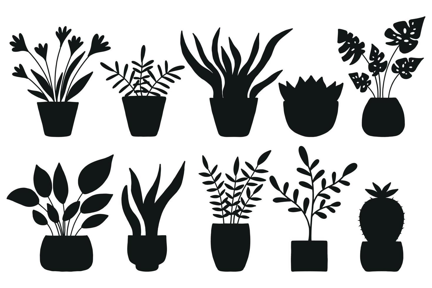 un ensemble de silhouettes de plantes d'intérieur. ensemble de vecteurs. vecteur