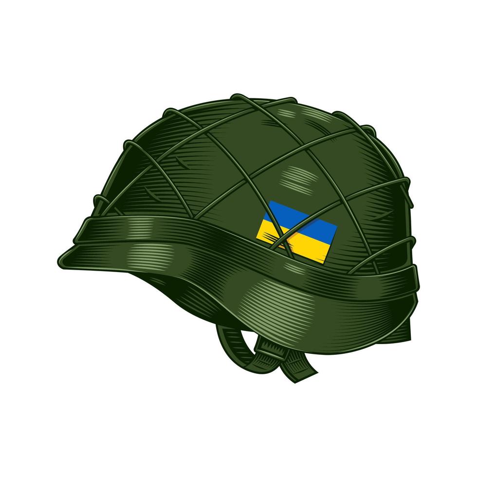 soldat ukraine armée casque dessin au trait tatouage vintage ou illustration vectorielle de conception d'impression. vecteur