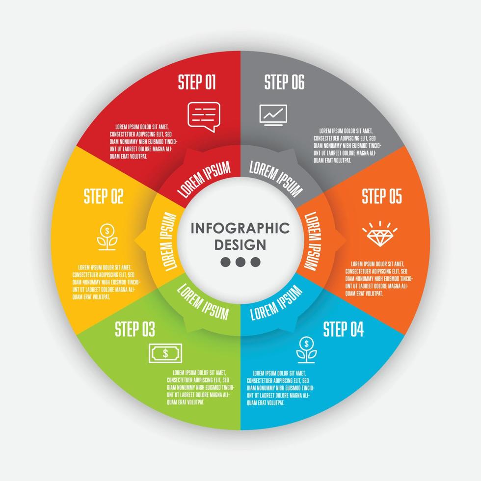 vecteur défini modèle infographie cercle 6 étapes. diagramme de modèle pour la présentation.