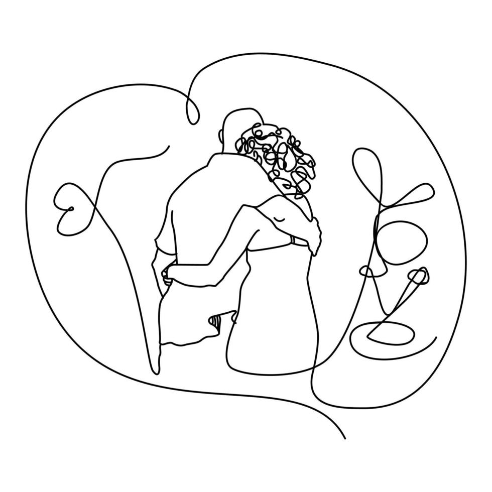 couple romantique étreignant la conception d'illustration d'art en ligne. illustration de couple minimaliste étreignant. vecteur