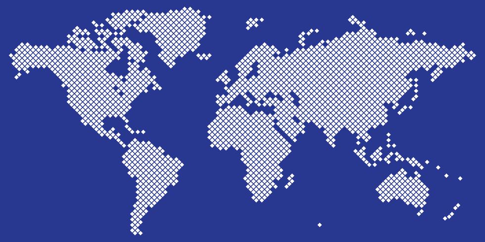 Grand vecteur de carte du monde Tetragon blanc sur bleu