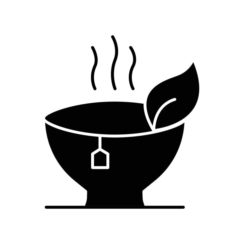 icône de tasse de thé avec feuille. style de glyphe. silhouette. adapté à l'icône de boisson. conception simple modifiable. vecteur de modèle de conception