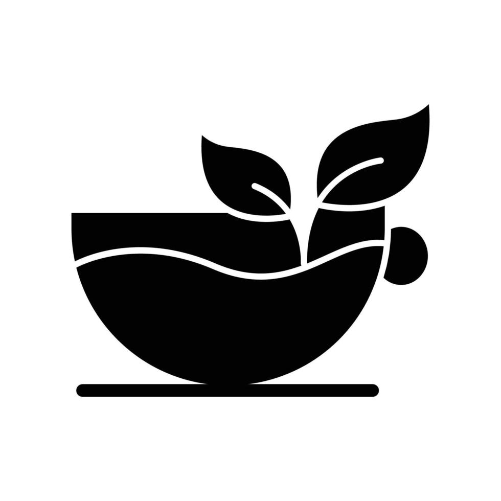 icône de tasse de thé avec feuille. style de glyphe. silhouette. adapté à l'icône de boisson. conception simple modifiable. vecteur de modèle de conception