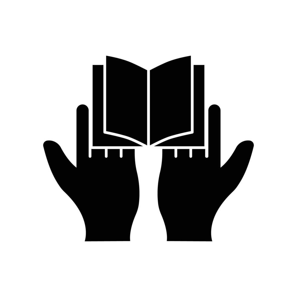 icône de la main avec un livre ouvert. style de glyphe. silhouette. adapté à l'icône de la littérature, à l'éducation. conception simple modifiable. vecteur de modèle de conception