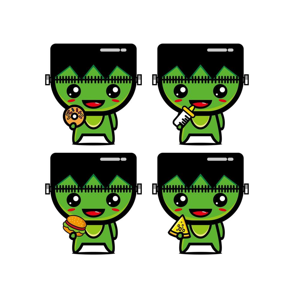 collection d'ensembles de zombies contenant de la nourriture. illustration vectorielle de mascotte de personnage de dessin animé plat. isolé sur fond blanc. concept de bundle d'idée de logo de mascotte de personnage de zombie mignon vecteur