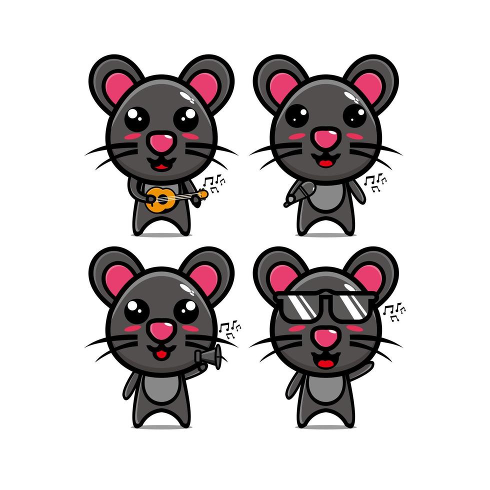 ensembles de souris de collection contenant des instruments de musique. illustration vectorielle mascotte de personnage de dessin animé de style plat. isolé sur fond blanc. mignon personnage souris mascotte logo idée bundle concept vecteur