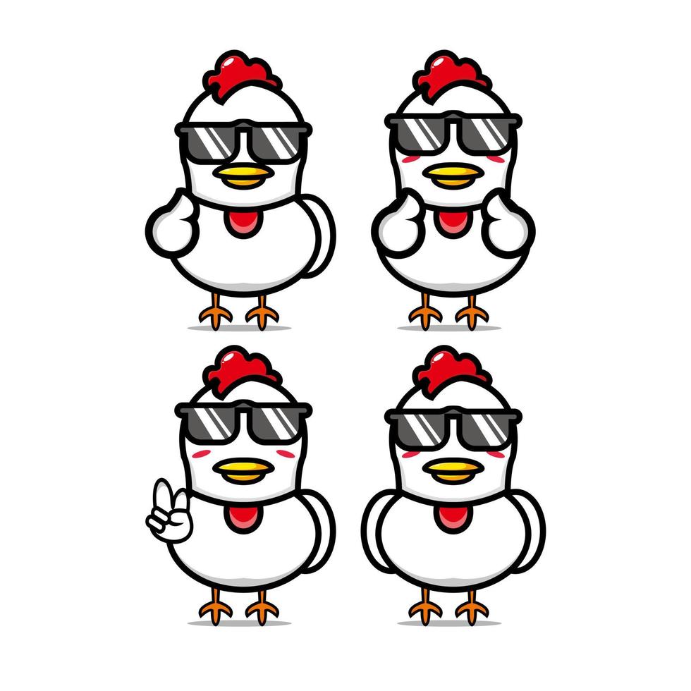 collection de jeu de poulet mignon. illustration vectorielle dessin animé de style plat de personnage de mascotte de poulet. isolé sur fond blanc. concept de paquet d'idées de logo de mascotte de poulet de personnage mignon vecteur