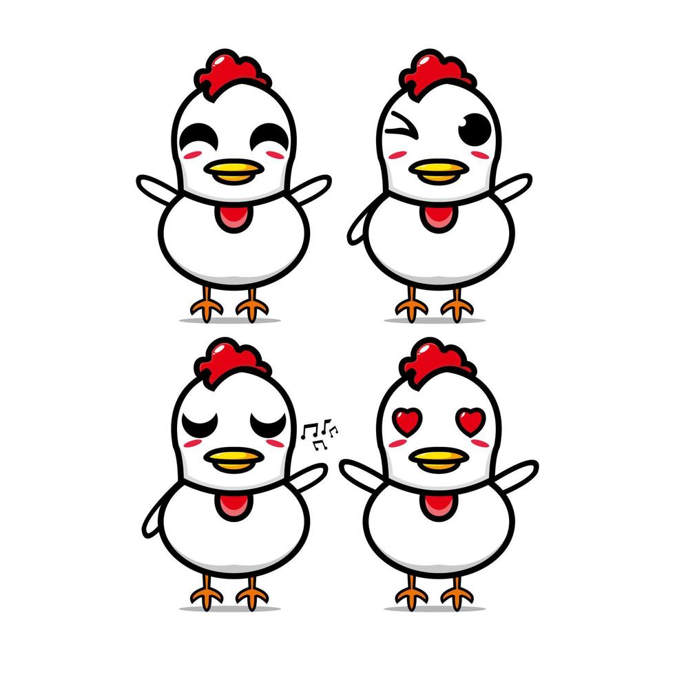 collection de jeu de poulet mignon. illustration vectorielle dessin animé de style plat de personnage de mascotte de poulet. isolé sur fond blanc. concept de paquet d'idées de logo de mascotte de poulet de personnage mignon vecteur