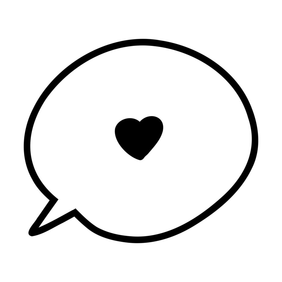 discours de doodle dessiné à la main de vecteur, bulle de pensée, nuage de conversation avec coeur sur fond blanc vecteur
