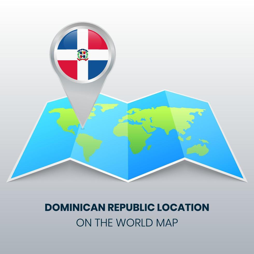 icône de localisation de la république dominicaine sur la carte du monde, icône de broche ronde de dominicain vecteur