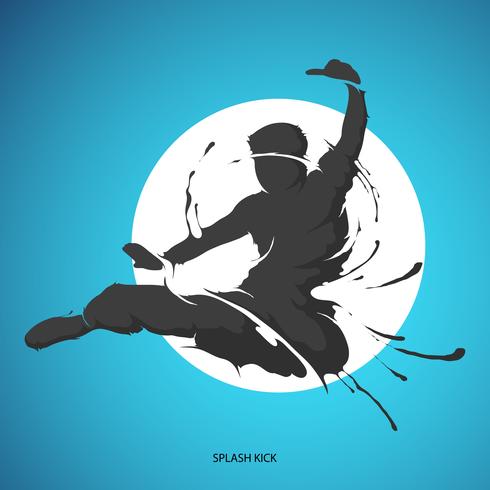 coup de pied silhouette splash arts martiaux vecteur