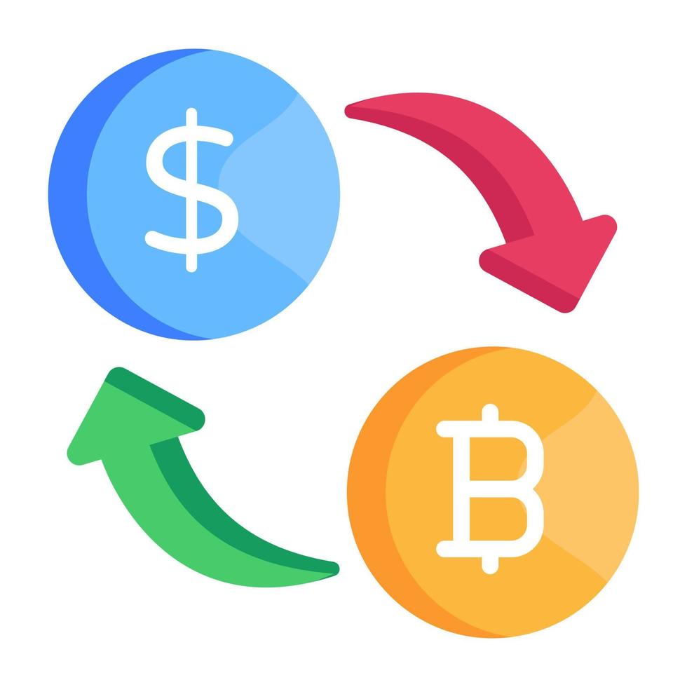 échange de crypto en ligne, icône plate avec possibilité de modification vecteur