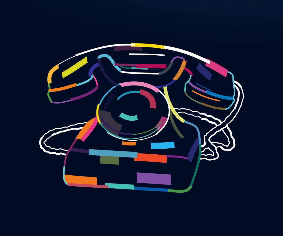 téléphone vintage abstrait dans un style rétro à partir de peintures multicolores. dessin coloré. illustration vectorielle de peintures vecteur