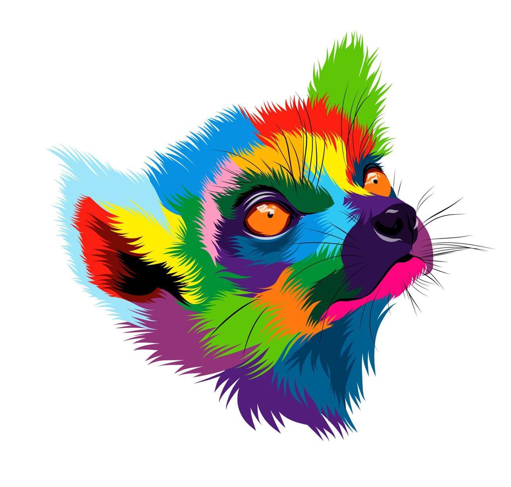 portrait abstrait de tête de lémurien à partir de peintures multicolores. dessin coloré. illustration vectorielle de peintures vecteur
