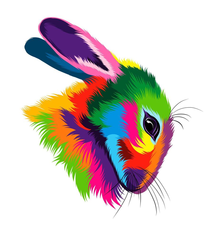 portrait abstrait de tête de lapin, lièvre de peintures multicolores. dessin coloré. illustration vectorielle de peintures vecteur