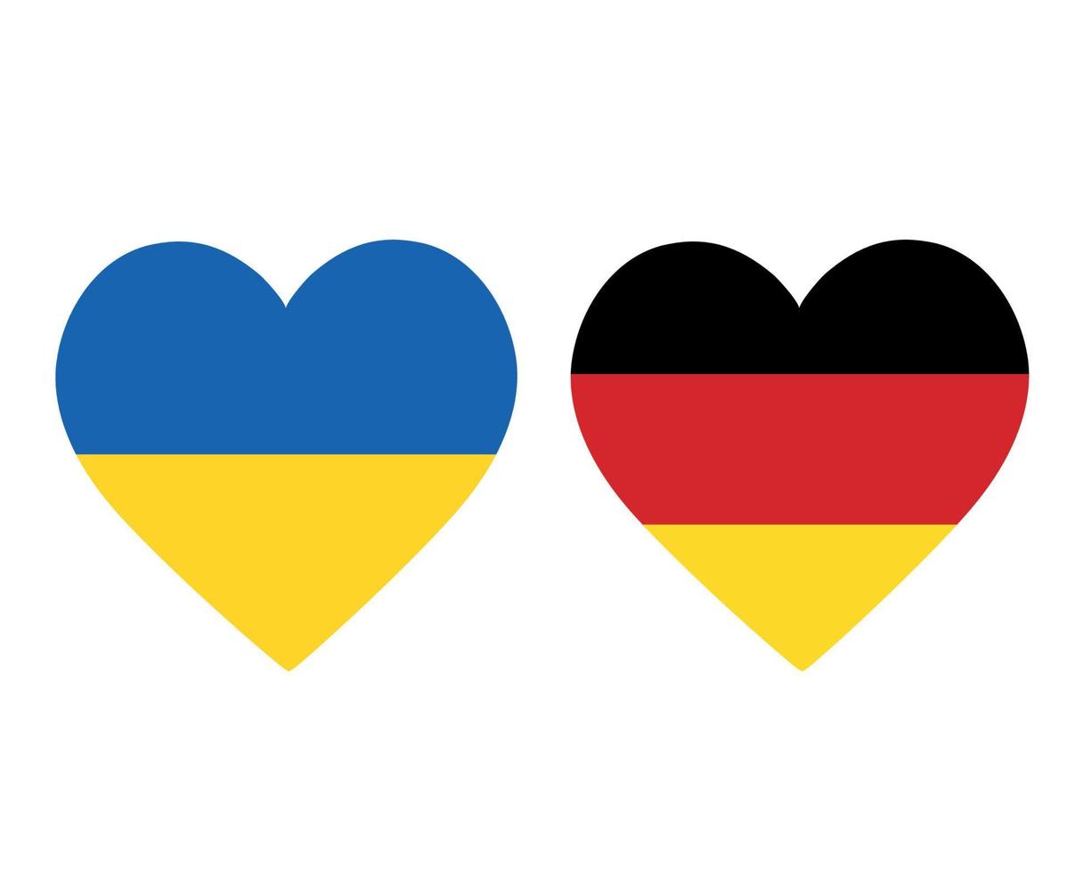 drapeaux de l'ukraine et de l'allemagne emblème national de l'europe icônes de coeur illustration vectorielle élément de conception abstraite vecteur