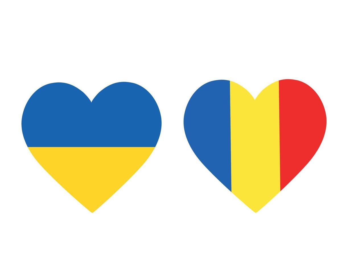 drapeaux de l'ukraine et de la roumanie emblème national de l'europe icônes de coeur illustration vectorielle élément de conception abstraite vecteur
