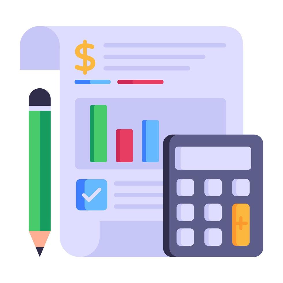 icône plate modifiable de comptabilité d'entreprise, calculatrice avec rapport d'activité vecteur