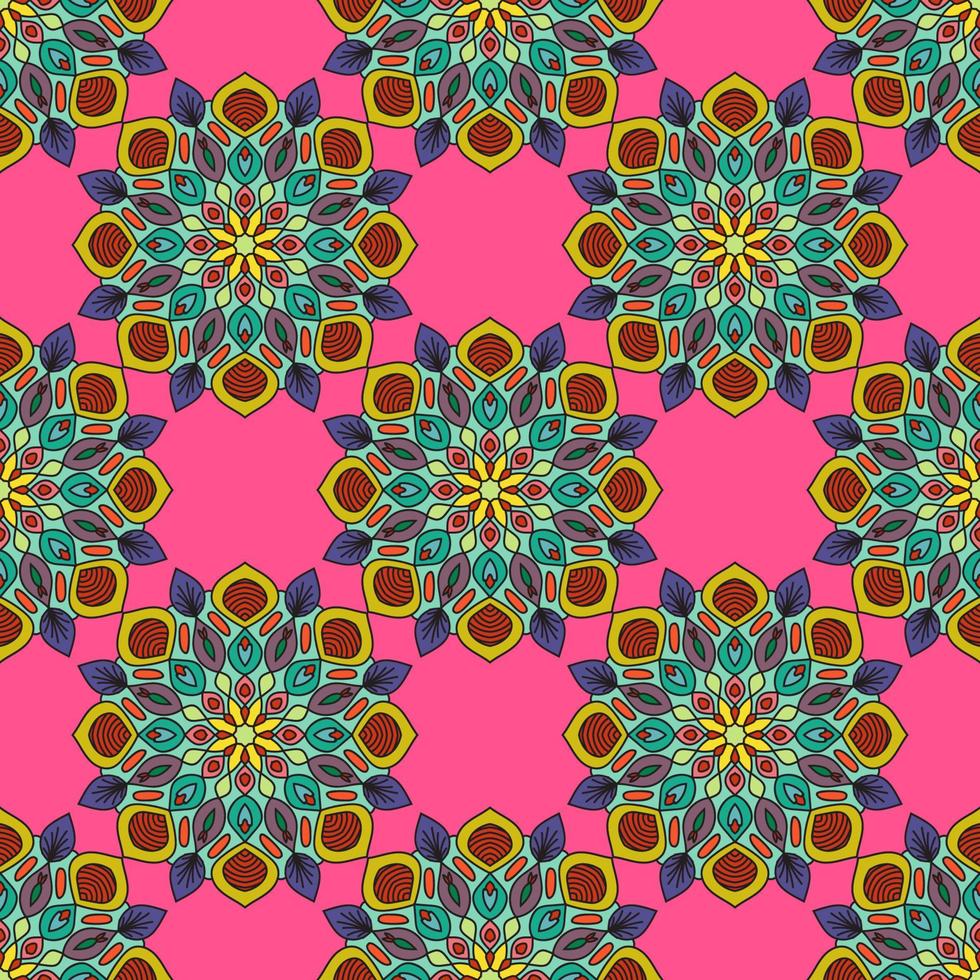 modèle sans couture abstrait avec fleur de mandala. mosaïque, carrelage, pois. fond fleuri. vecteur