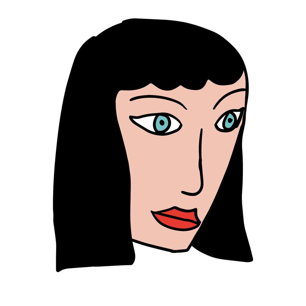 mignon dessin animé dessiné à la main doodle visage d'une femme isolée sur fond blanc. avatar de personnes. vecteur