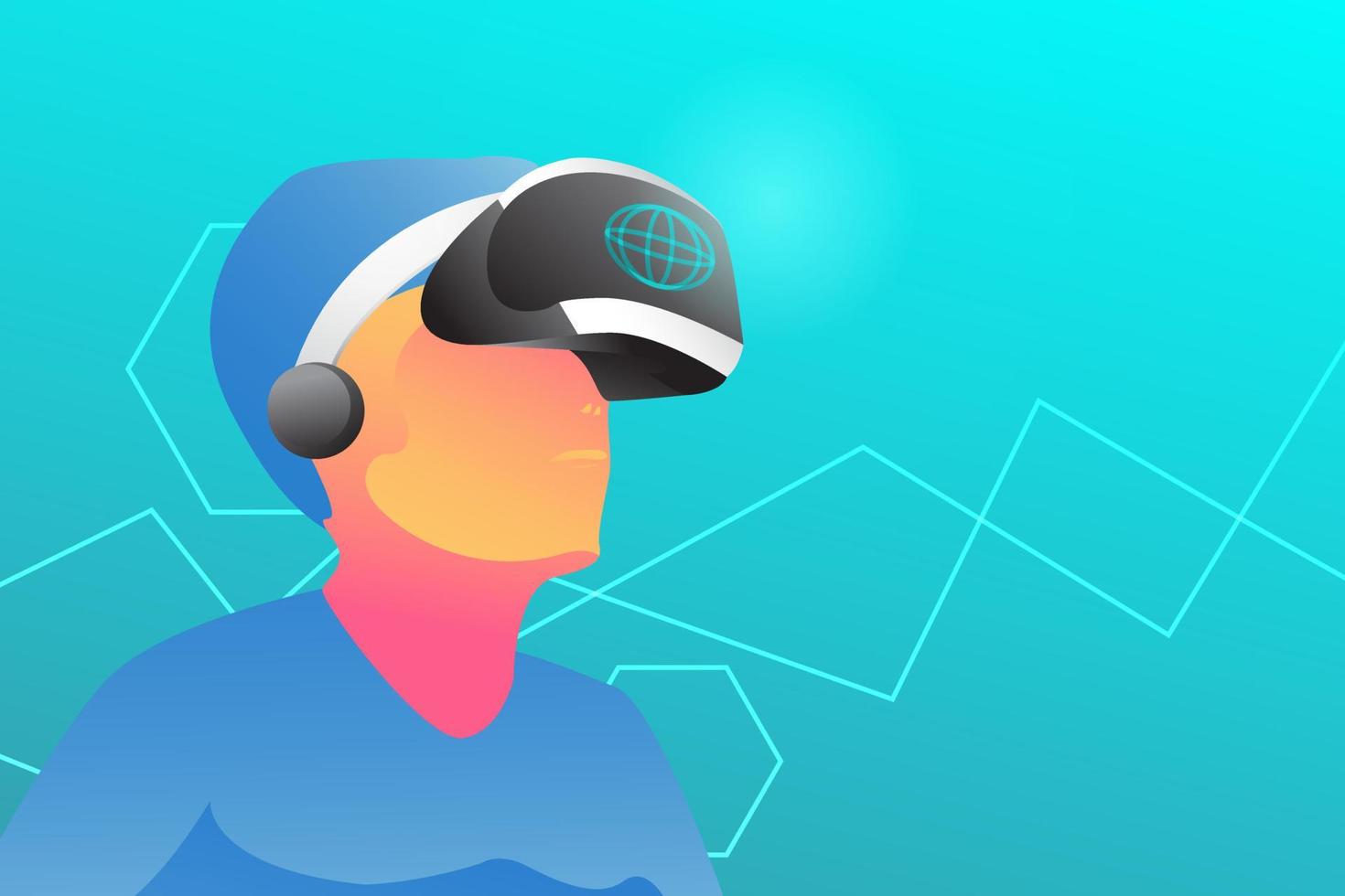 outil de lunettes de technologie de réalité virtuelle. arrière-plan de jeu de tête de cerveau 3d numérique. illustration vectorielle vecteur