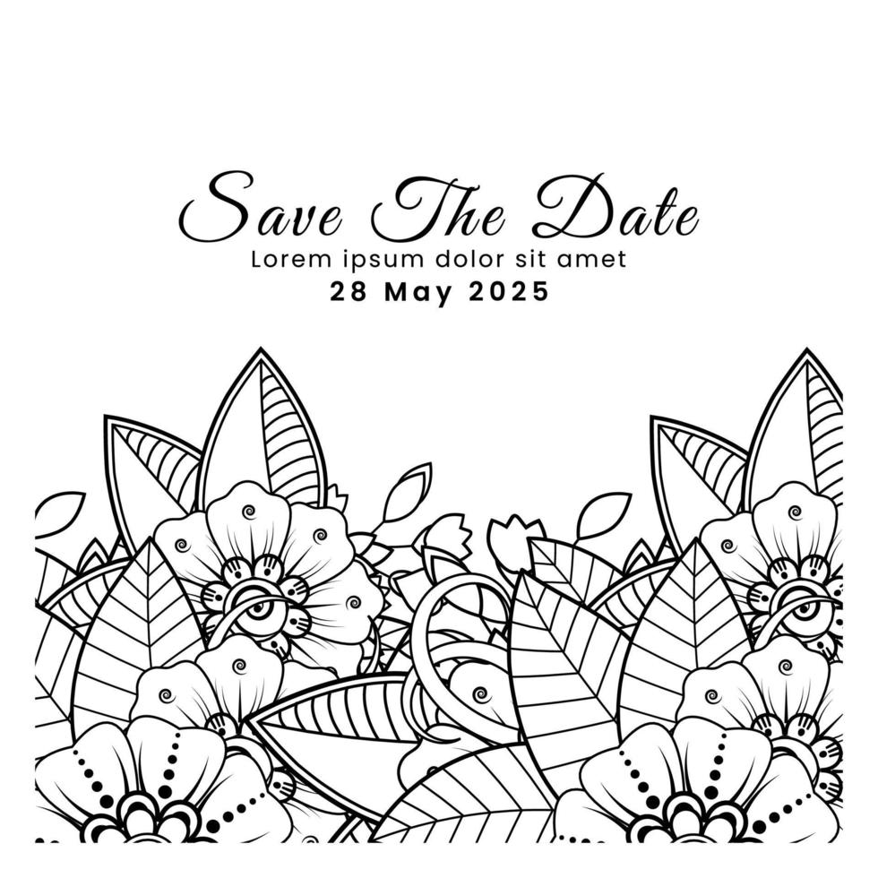 réservez la date avec la fleur de mehndi. décoration en ornement oriental ethnique, doodle. vecteur