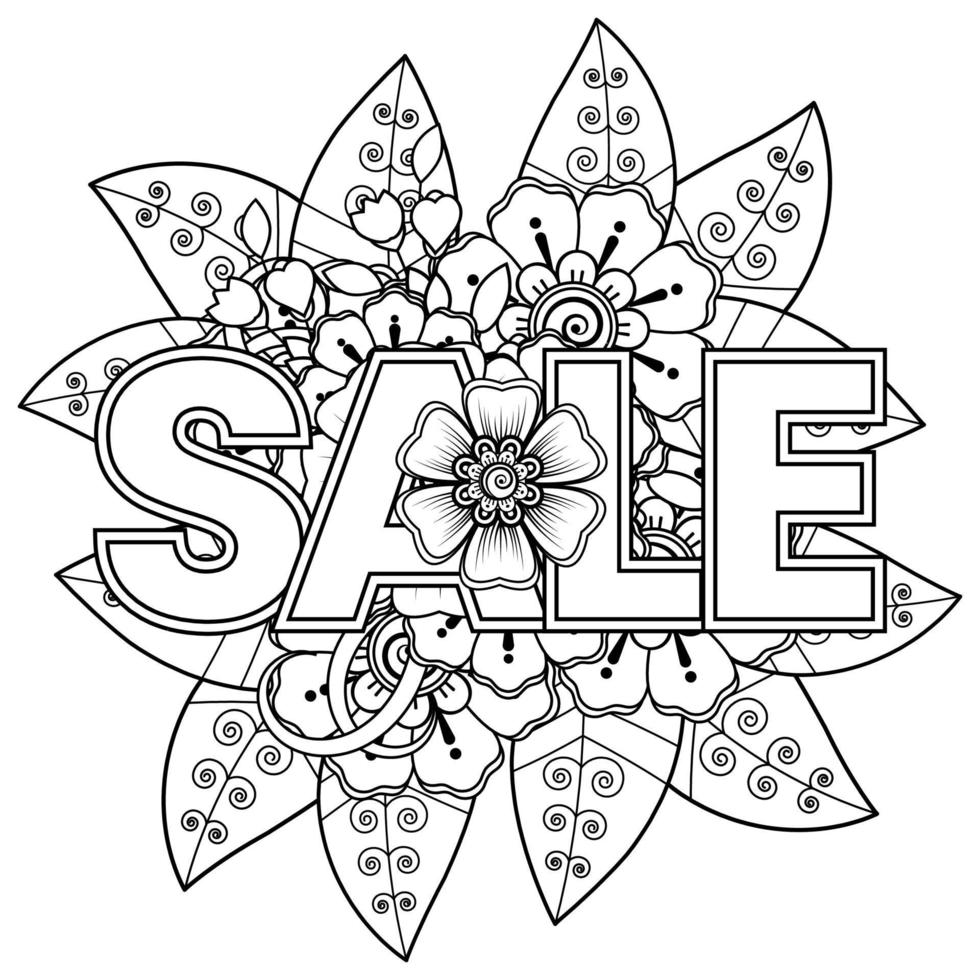 bannière de vente ou modèle de carte avec fleur de mehndi vecteur
