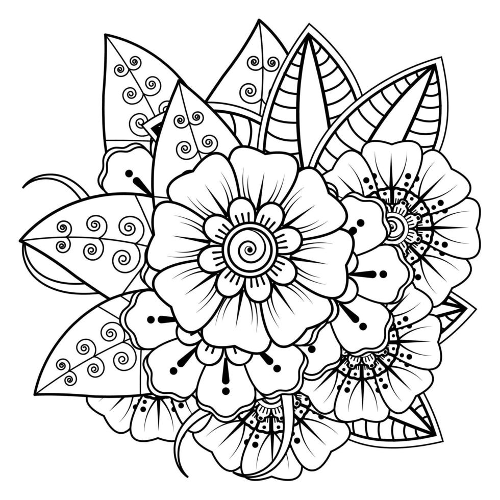 fleur de mehndi pour henné, mehndi, tatouage, décoration. ornement décoratif dans un style oriental ethnique, ornement de griffonnage, dessin à la main de contour. page de livre de coloriage. vecteur