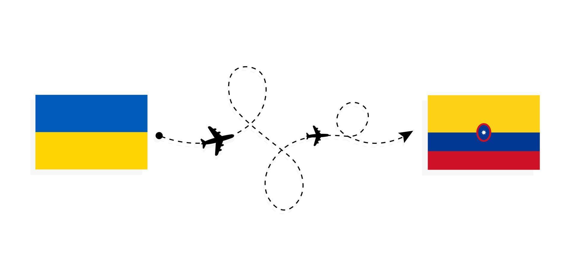 vol et voyage de l'ukraine à la colombie par concept de voyage en avion de passagers vecteur