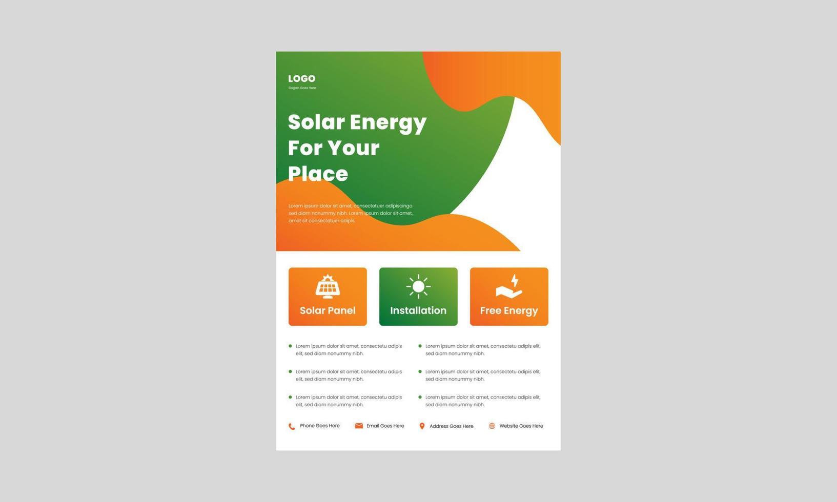 meilleur modèle de conception de flyer d'énergie solaire. meilleure affiche de solution d'énergie solaire, conception de dépliants. impression de conception de flyer d'énergie solaire prête. vecteur