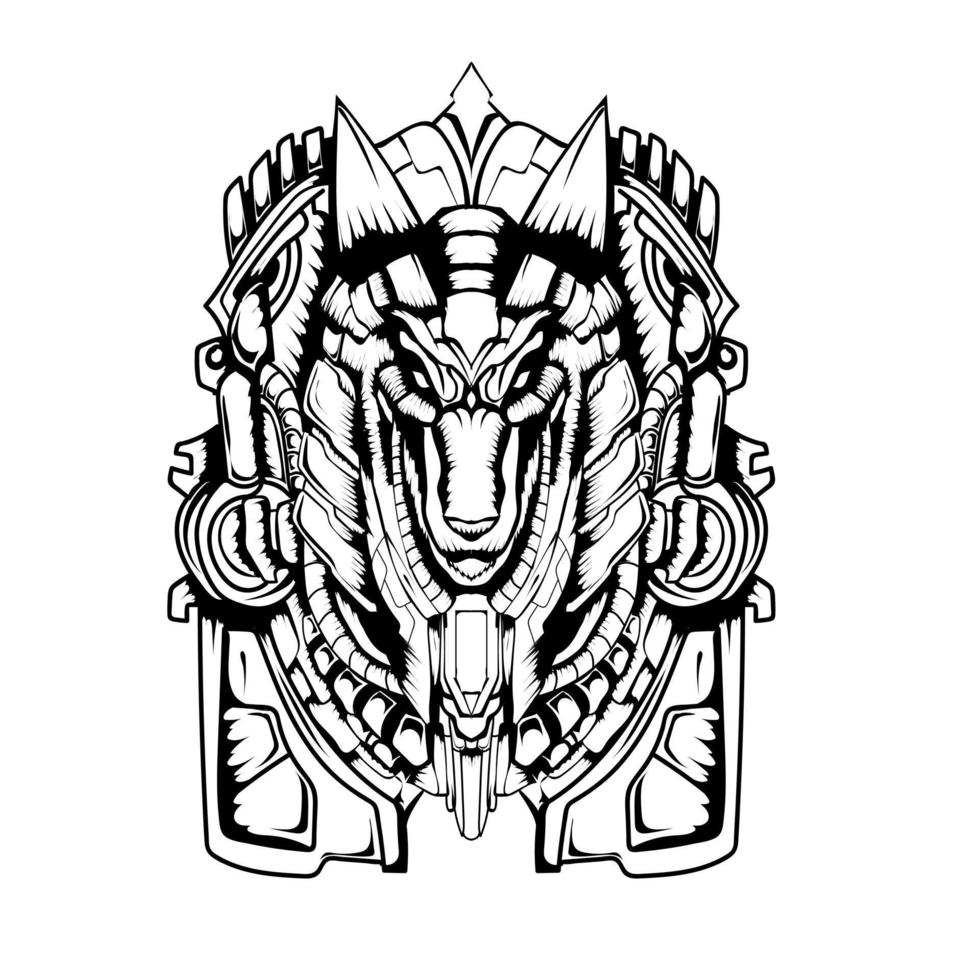 anubis en illustration noir et blanc de style mecha vecteur