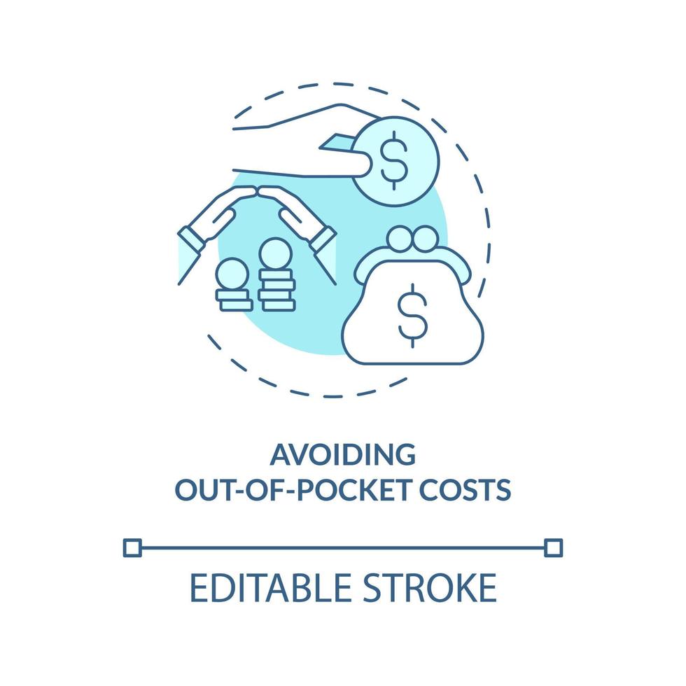 éviter les frais de poche icône de concept turquoise. illustration de la ligne mince de l'idée abstraite des dépenses des travailleurs. dessin de contour isolé. trait modifiable. roboto-medium, myriade de polices pro-gras utilisées vecteur