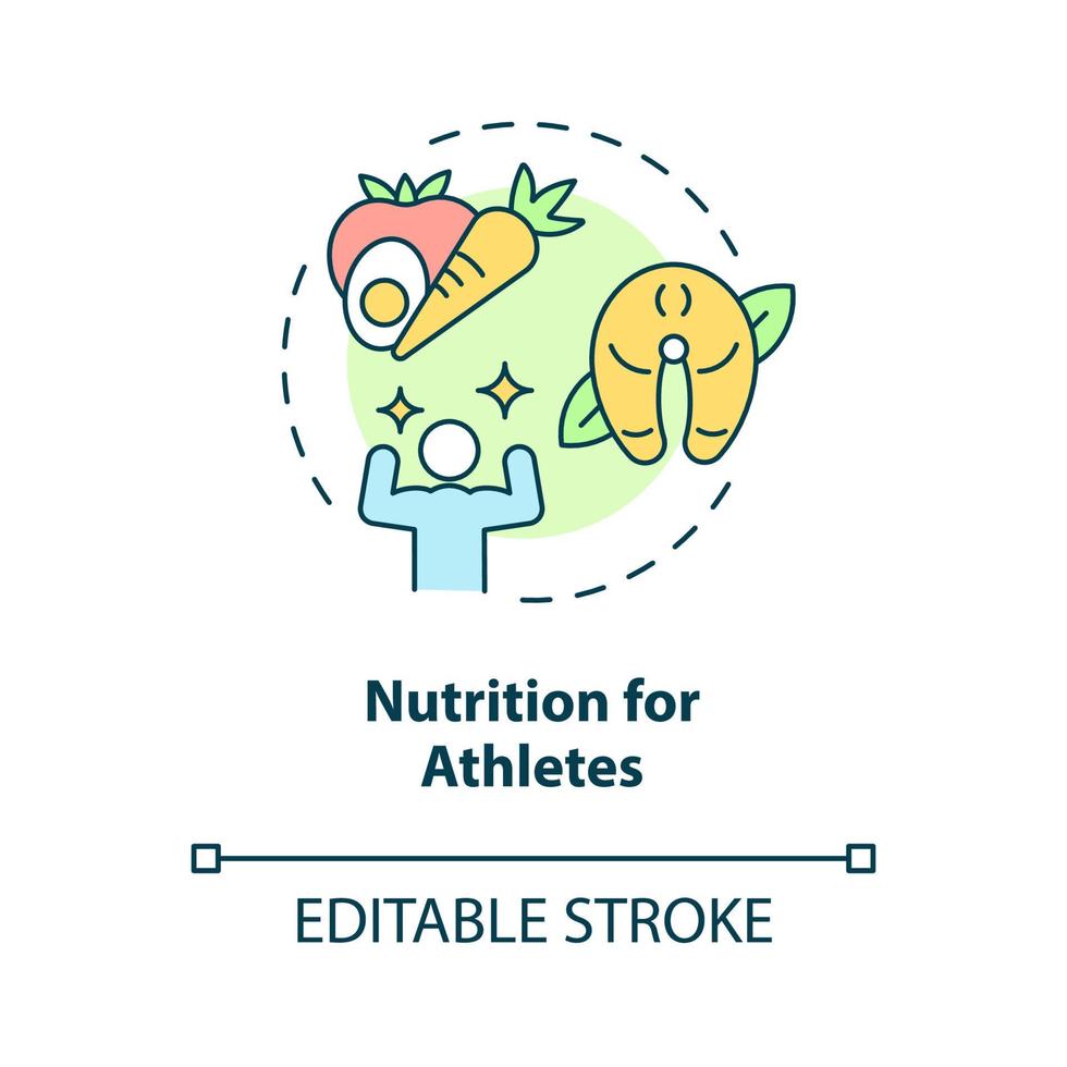 icône de concept de nutrition pour les athlètes. ration saine pour une illustration de ligne mince d'idée abstraite de mode de vie actif. dessin de contour isolé. trait modifiable. roboto-medium, une myriade de polices pro-gras utilisées vecteur
