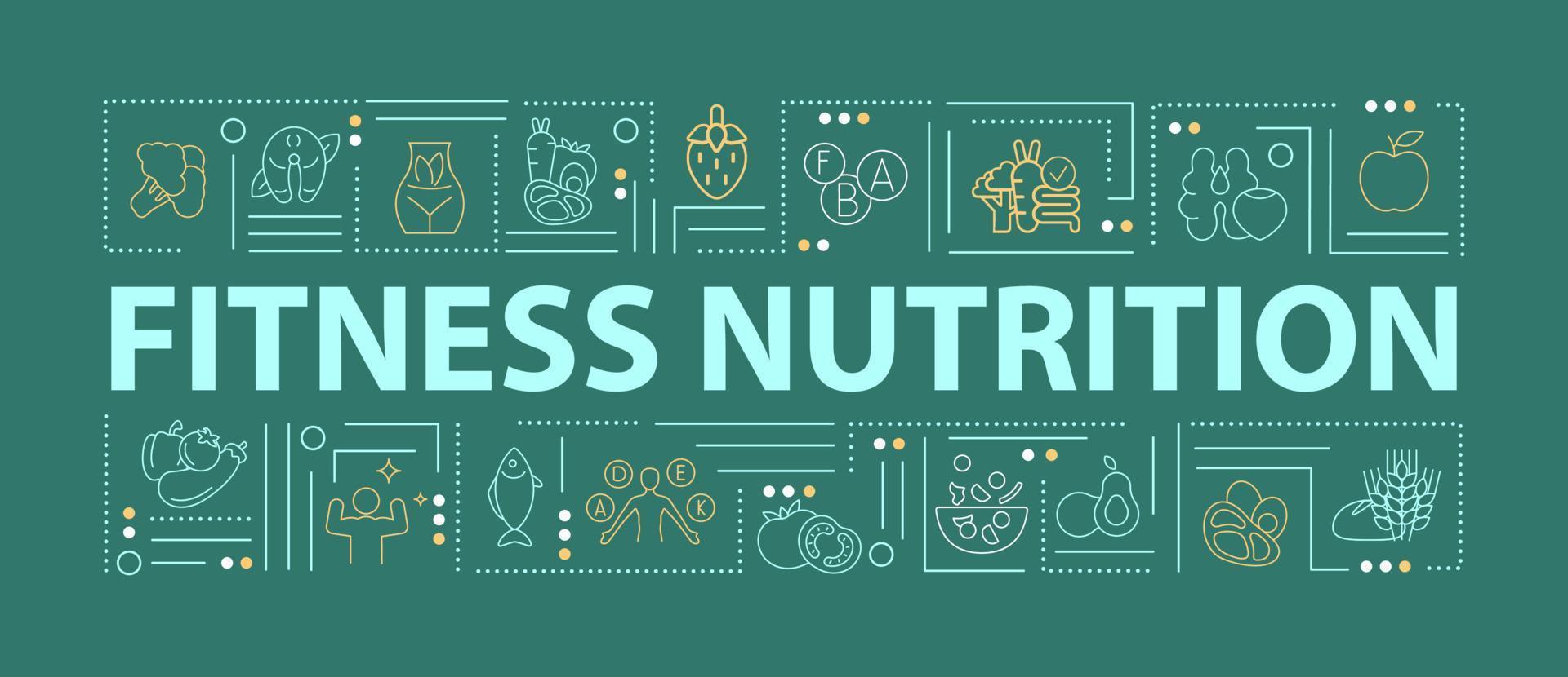 nutrition pour les concepts de mot athlètes bannière verte. alimentation sportive. infographie avec des icônes linéaires sur fond. typographie isolée. illustration de couleur de contour de vecteur avec texte. police arial-black utilisée