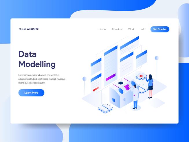 Modèle de page d&#39;atterrissage de la modélisation de données isométrique Illustration Concept. Concept de design plat isométrique de la conception de pages Web pour site Web et site Web mobile. Illustration vectorielle vecteur