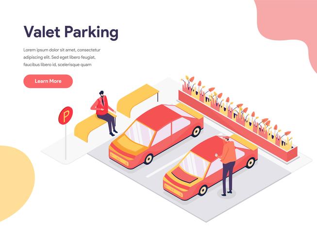 Concept d&#39;illustration de parking avec voiturier. Concept de conception isométrique de la conception de pages Web pour site Web et site Web mobile. Illustration vectorielle vecteur