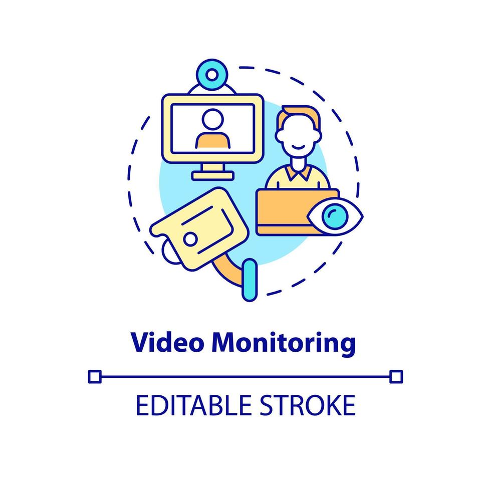 icône de concept de surveillance vidéo. enregistrement par caméra pour la sécurité du lieu de travail. illustration de la ligne mince de l'idée abstraite de surveillance des employés. dessin de couleur de contour isolé de vecteur. trait modifiable vecteur