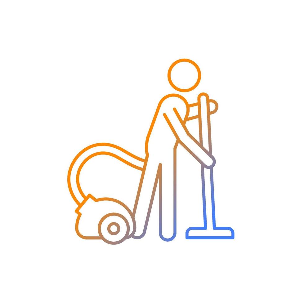 icône de vecteur linéaire de gradient d'aspirateur. personne avec aspirateur. maintenir la propreté dans l'appartement. symbole de couleur de ligne mince. pictogramme de style moderne. dessin de contour isolé de vecteur