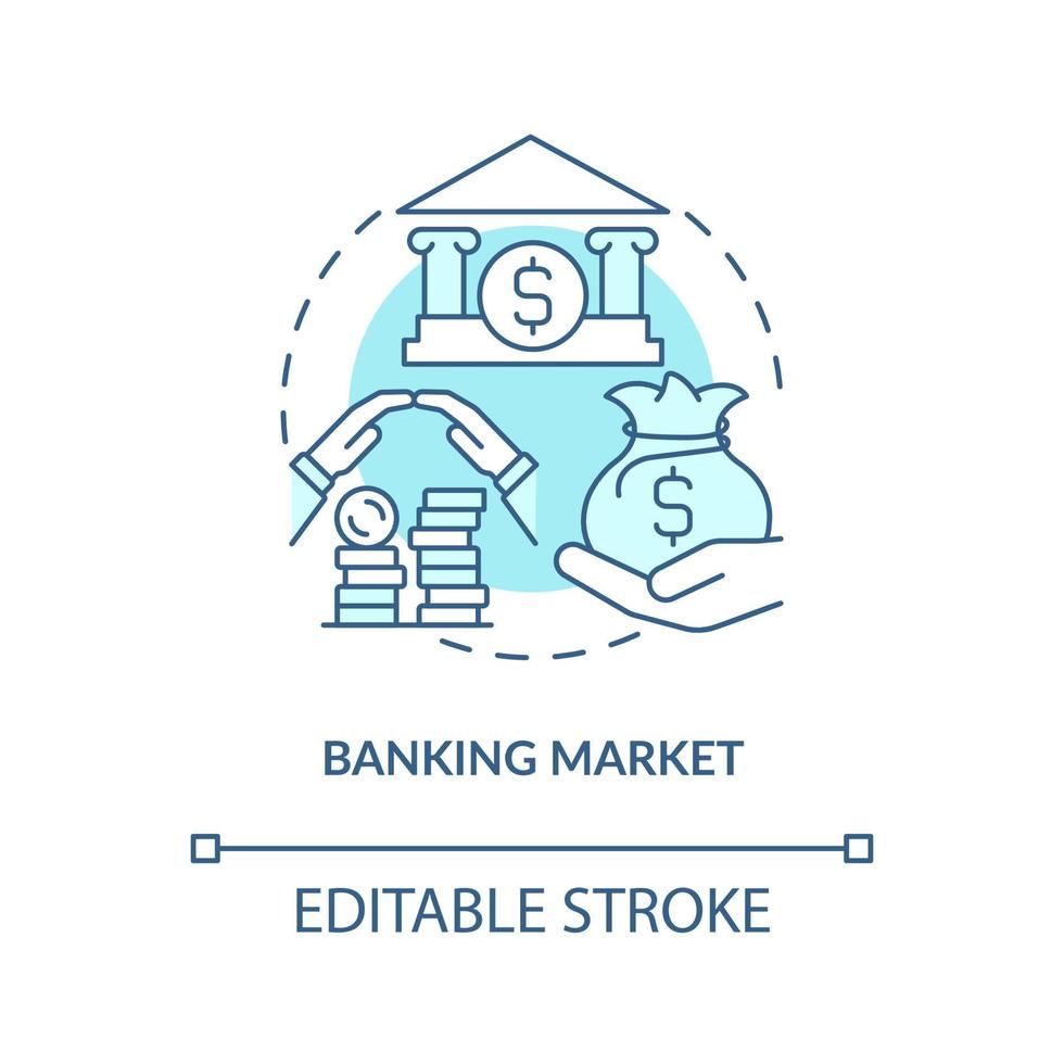 icône de concept de système bancaire. émettre des prêts. dépôt d'ouverture. aide financière. illustration de la ligne mince de l'idée abstraite des services bancaires. dessin de couleur de contour isolé de vecteur. trait modifiable vecteur